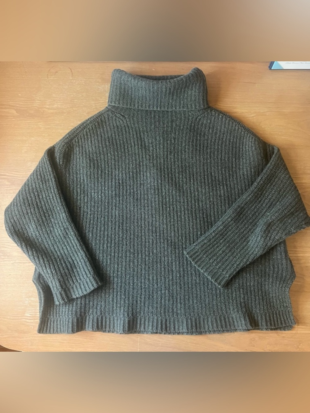 Poetry Women’s Sweater Cotton Wool Green Turtleneck Split Hem UK 20 US 16